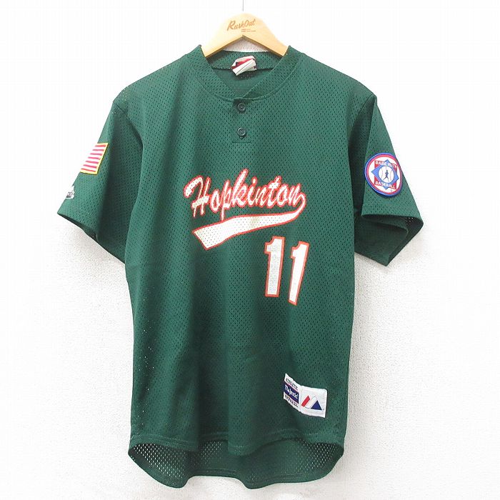 L★古着 マジェスティック 半袖 ビンテージ Tシャツ メンズ 90年代 90s Hopkinton メッシュ地 Vネック USA製 緑 グリーン 25may02 中古