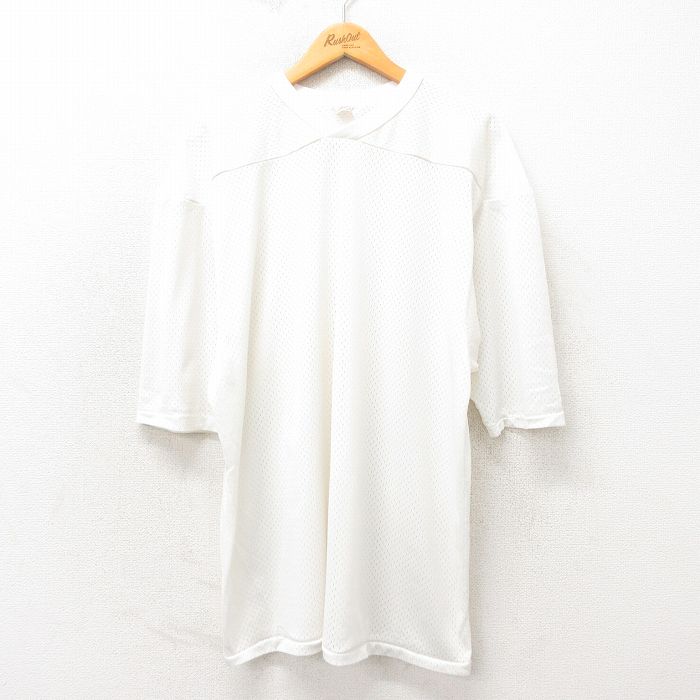 XL★古着 半袖 ビンテージ フットボール Tシャツ メンズ 80年代 80s 無地 大きいサイズ メッシュ地 Vネック 白 ホワイト ユニフォーム ゲームシャツ 25may02 中古