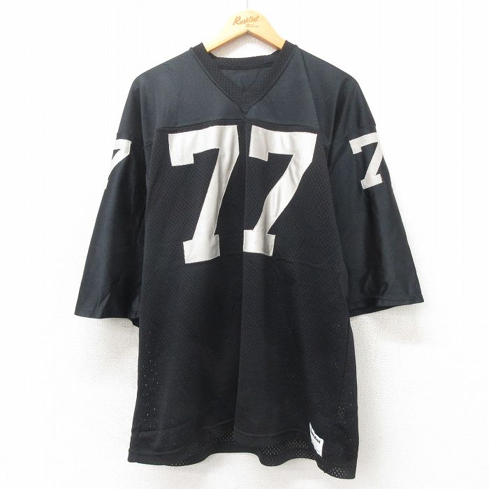 XL★古着 半袖 ビンテージ フットボール Tシャツ メンズ 80年代 80s 77 大きいサイズ メッシュ地 Vネック USA製 黒 ブラック ユニフォーム ゲームシャツ 25may02 中古