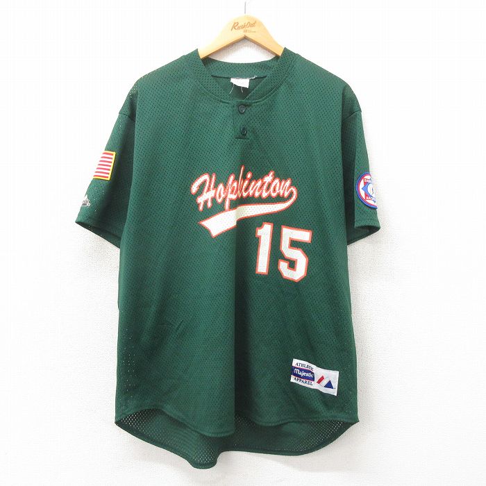 XL★古着 マジェスティック 半袖 ビンテージ Tシャツ メンズ 90年代 90s Hopkinton 大きいサイズ メッシュ地 Vネック USA製 緑 グリーン 25may02 中古