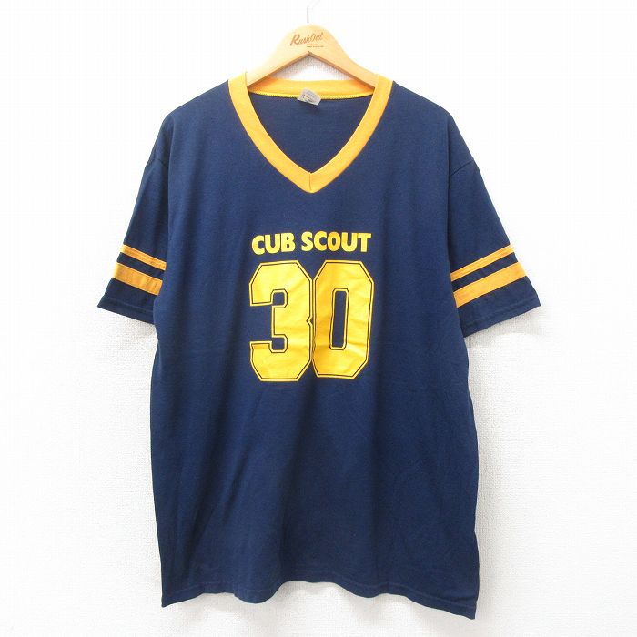 【50%OFF】XL★古着 半袖 Tシャツ メンズ 00年代 00s 30 Vネック 紺 ネイビー 25may02 中古