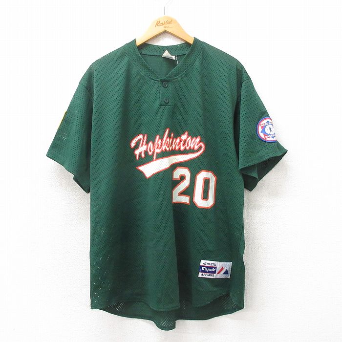 XL★古着 マジェスティック 半袖 ビンテージ Tシャツ メンズ 90年代 90s Hopkinton 大きいサイズ メッシュ地 Vネック USA製 緑 グリーン 25may02 中古
