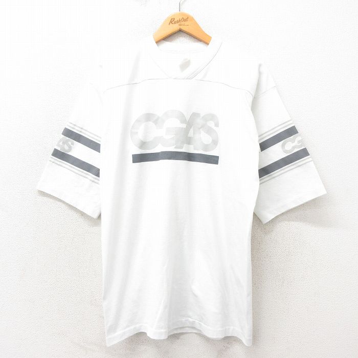 【50%OFF】L★古着 半袖 ビンテージ フットボール Tシャツ メンズ 80年代 80s CGAS Vネック USA製 白 ホワイト 【spe】 25may02 中古