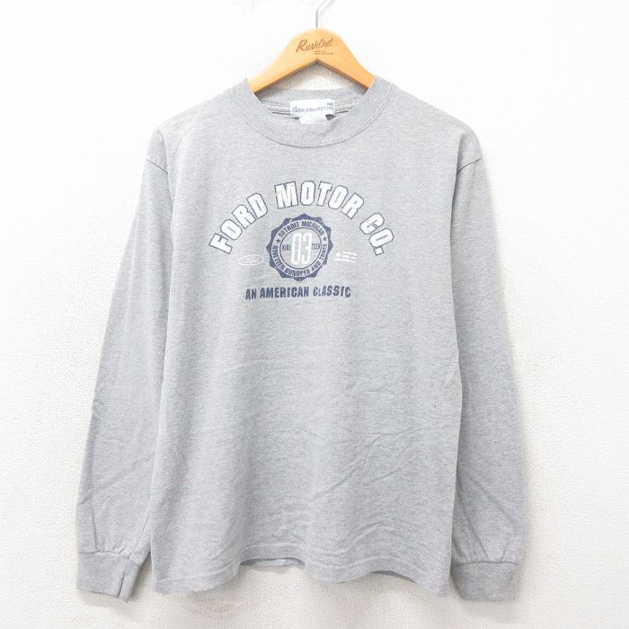 【20%OFF】L★古着 長袖 ビンテージ Tシャツ メンズ 00年代 00s フォードモーター クルーネック グレー 霜降り 25may02 中古