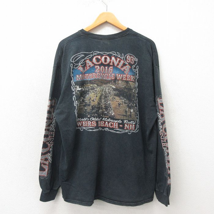 XL★古着 長袖 ビンテージ Tシャツ メンズ モーターサイクルウィーク 大きいサイズ コットン クルーネック 黒 ブラック ブリーチ加工 25may02 中古