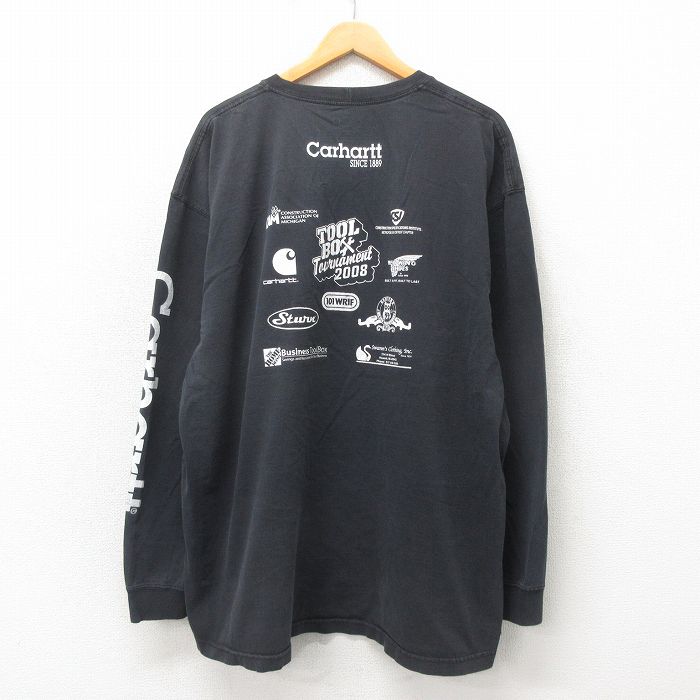 XL★古着 カーハート Carhartt 長袖 ビンテージ Tシャツ メンズ 00年代 00s 企業広告 大きいサイズ コットン クルーネック 黒 ブラック 25may02 中古