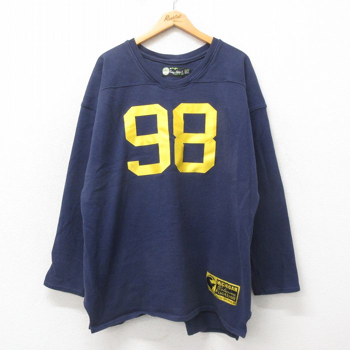 XL★古着 長袖 フットボール Tシャツ メンズ ミシガン 98 大きいサイズ コットン 紺 ネイビー 【spe】 25may02 中古