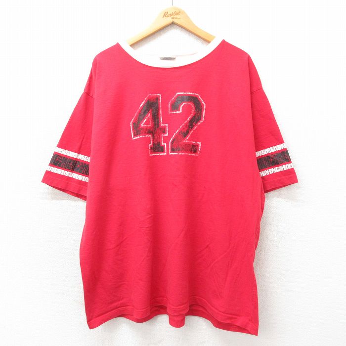 XL★古着 STEVE&BARRYS 半袖 ビンテージ Tシャツ メンズ 00年代 00s 42 大きいサイズ コットン クルーネック 赤 レッド 25may02 中古