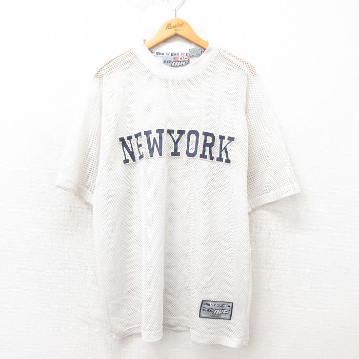 XL★古着 半袖 ビンテージ Tシャツ メンズ ニューヨーク 大きいサイズ メッシュ地 クルーネック 白 ホワイト 25may02 中古