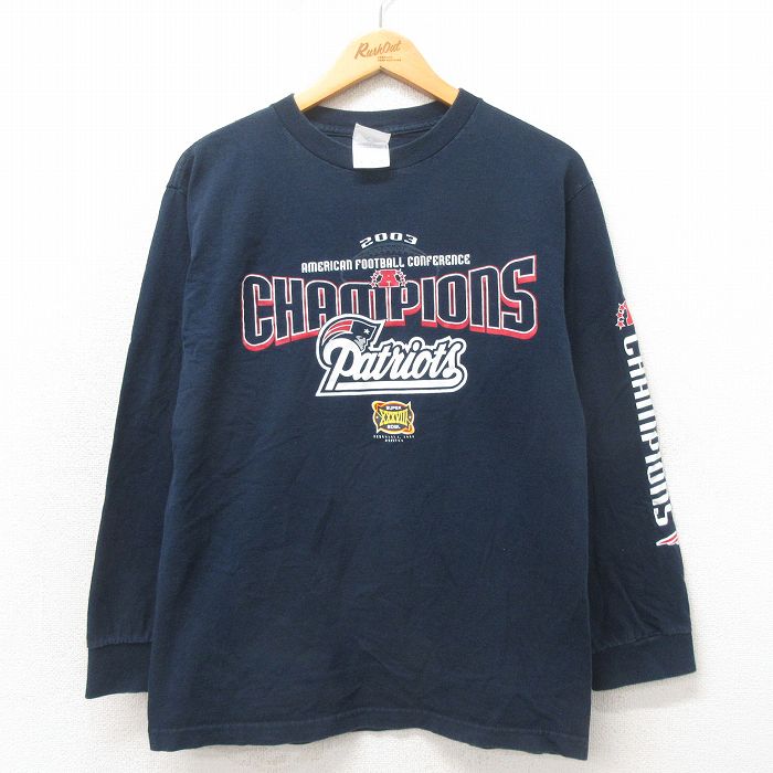 【20%OFF】M★古着 長袖 ビンテージ Tシャツ メンズ 00年代 00s NFL ニューイングランドペイトリオッツ コットン クルーネック 黒 ブラック アメフト スーパーボウル 25may02 中古