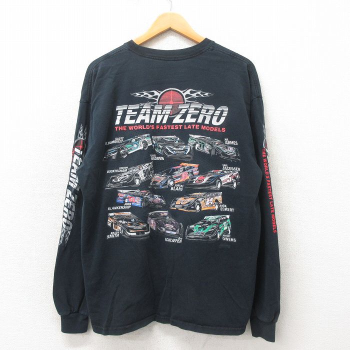 XL★古着 長袖 ビンテージ Tシャツ メンズ 00年代 00s チームゼロ レーシングカー コットン クルーネック 黒 ブラック 25may02 中古