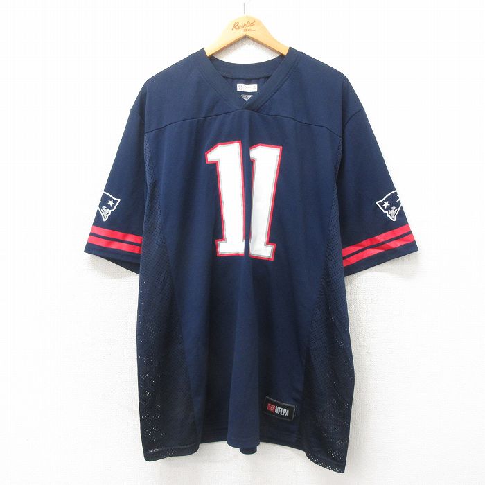 XL★古着 半袖 Tシャツ メンズ NFL ニューイングランドペイトリオッツ ジュリアンエデルマン 11 大きいサイズ メッシュ地 Vネック 紺 ネイビー アメフト スーパーボウル ユニフォーム ゲームシャツ 25may02 中古