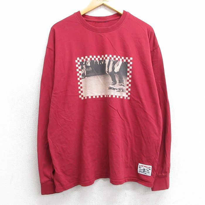 XL★古着 長袖 Tシャツ メンズ スケボー AIRWALK クルーネック 赤系 レッド 25may02 中古