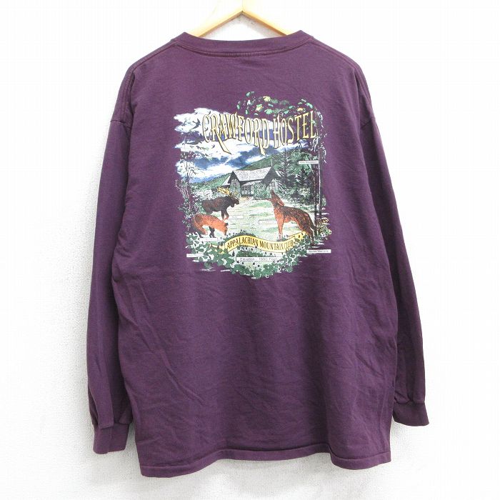 XL★古着 オニータ ONEITA 長袖 ビンテージ Tシャツ メンズ 90年代 90s コヨーテ キツネ 家 大きいサイズ コットン クルーネック USA製 えんじ 25may02 中古