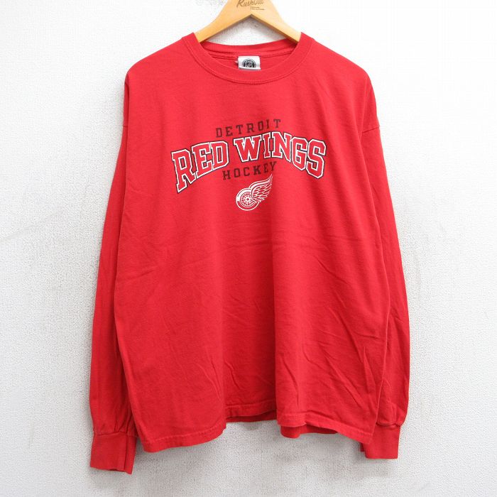 XL★古着 長袖 ビンテージ Tシャツ メンズ 00年代 00s NHL デトロイトレッドウィングス 大きいサイズ コットン クルーネック 赤 レッド アイスホッケー 25may02 中古