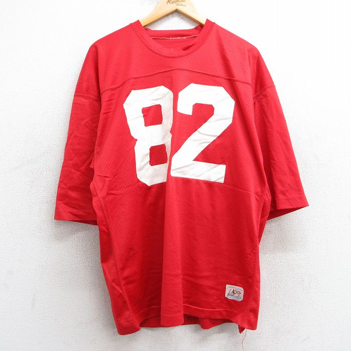 XL★古着 半袖 ビンテージ フットボール Tシャツ メンズ 80年代 80s 82 メッシュ地 クルーネック USA製 赤 レッド ユニフォーム ゲームシャツ 25may02 中古