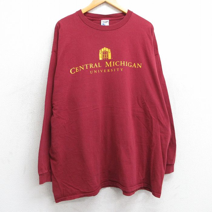 XL★古着 STEVE&BARRYS 長袖 ビンテージ Tシャツ メンズ 00年代 00s セントラルミシガン 大学 大きいサイズ コットン クルーネック えんじ 25may02 中古