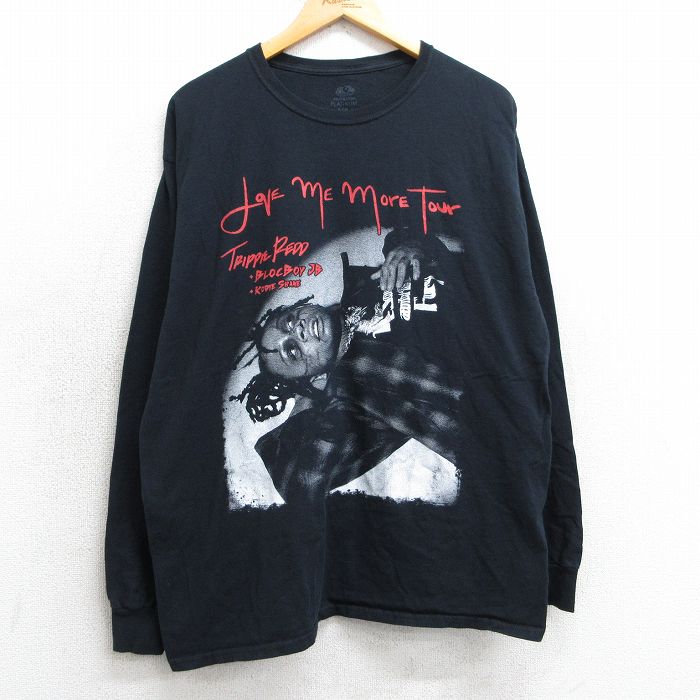 XL★古着 フルーツオブザルーム 長袖 ヒップホップ ラップ Tシャツ メンズ トリッピーレッド コットン クルーネック 黒 ブラック 25may02 中古