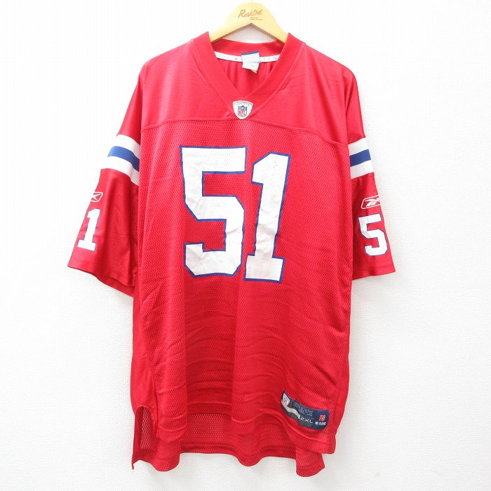 XL★古着 リーボック REEBOK 半袖 ビンテージ フットボール Tシャツ メンズ 00年代 00s NFL MAYO 51 メッシュ地 大きいサイズ ロング丈 Vネック 赤他 レッド ユニフォーム ゲームシャツ アメフト スーパーボウル 25may09 中古