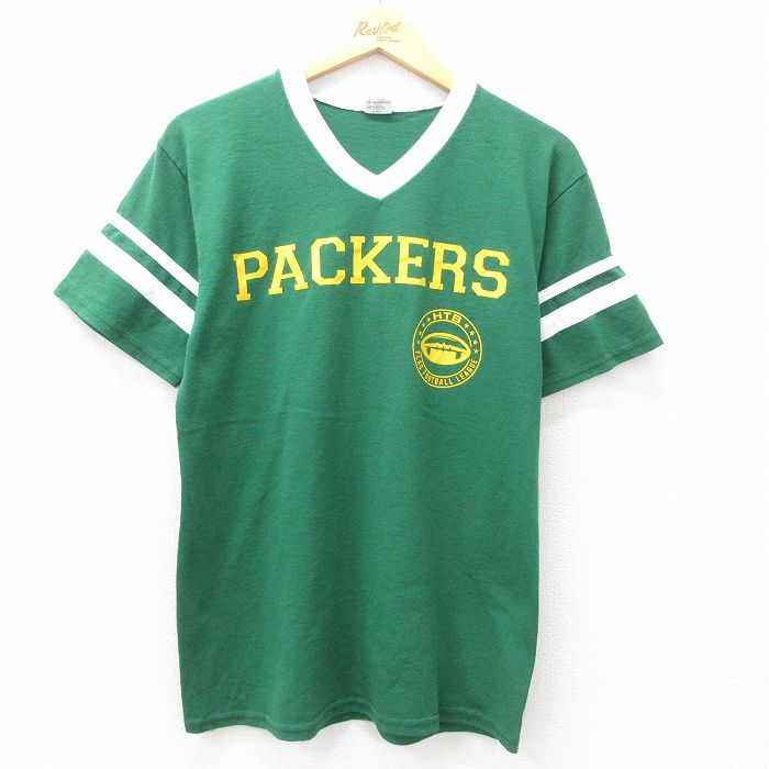 M★古着 半袖 ビンテージ Tシャツ メンズ 00年代 00sパッカーズ 5 Vネック 緑他 グリーン 25may09 中古
