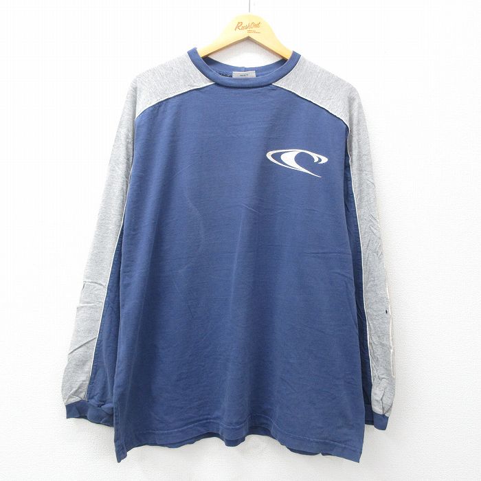 XL★古着 長袖 ビンテージ Tシャツ メンズ 00年代 00s ONEILL ラグラン ツートンカラー ラメ 大きいサイズ クルーネック 紺他 ネイビー 25may09 中古