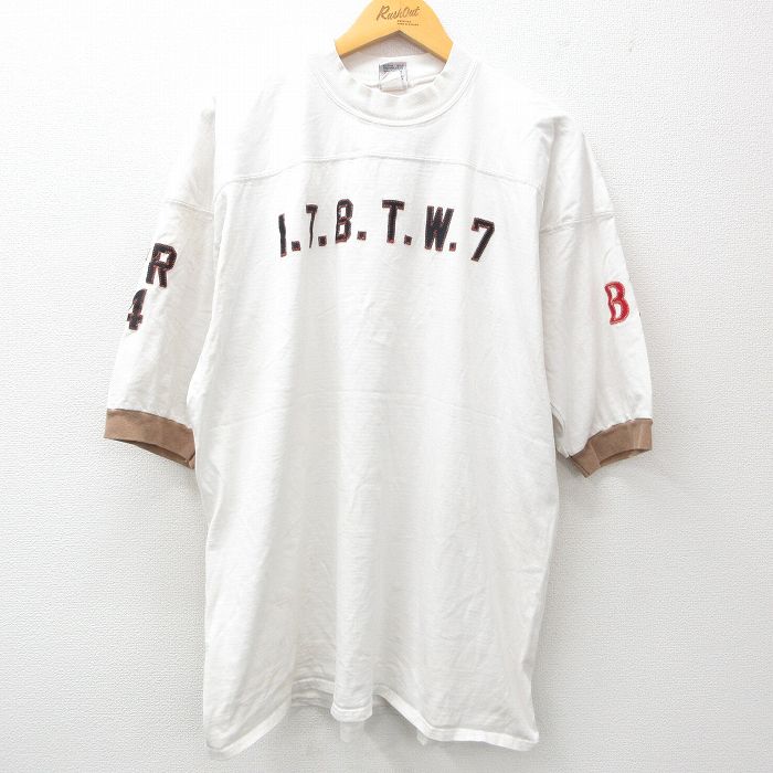 XL★古着 半袖 ビンテージ フットボール Tシャツ メンズ 90年代 90s ITBTW7 WETICE 7 大きいサイズ コットン クルーネック USA製 白他 ホワイト 25may09 中古