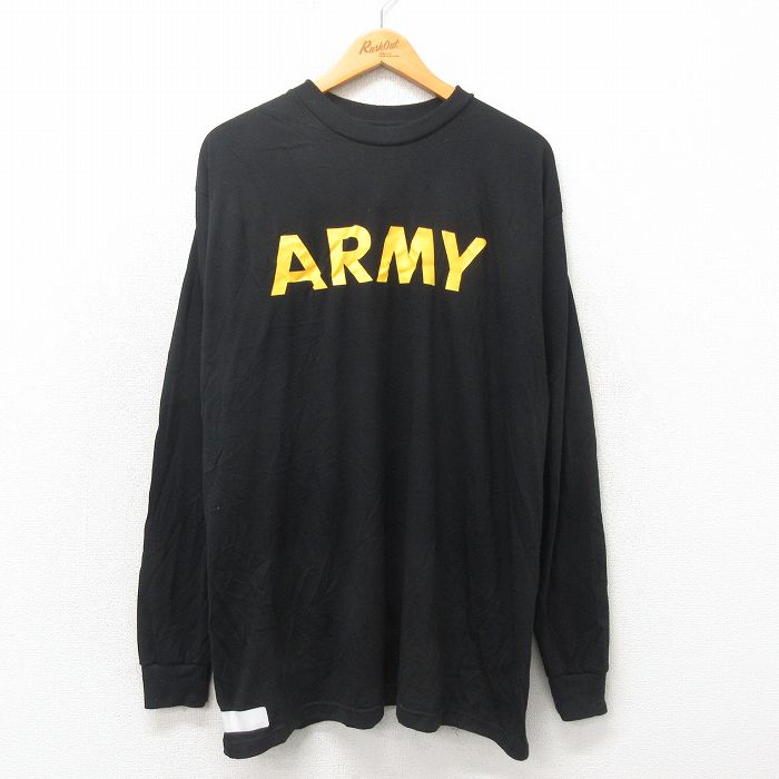 XL★古着 長袖 Tシャツ メンズ ミリタリー アーミー ARMY 大きいサイズ クルーネック USA製 黒 ブラック 25may12 中古