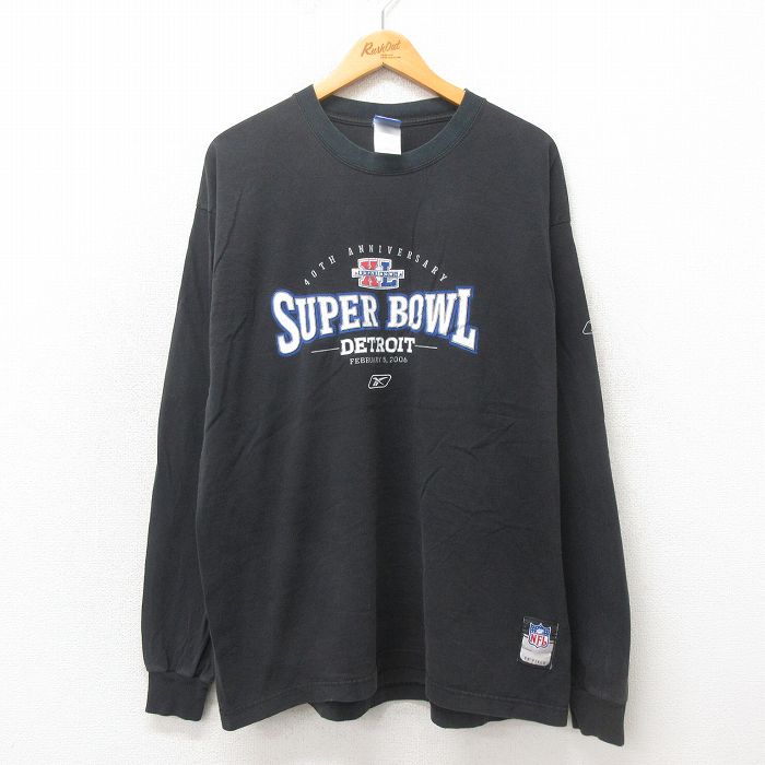 【50%OFF】XL★古着 リーボック REEBOK 長袖 ビンテージ Tシャツ メンズ 00年代 00s NHL デトロイト 大きいサイズ コットン クルーネック 黒 ブラック アメフト スーパーボウル 25may12 中古