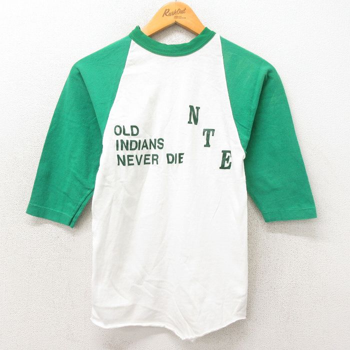 XS★古着 ラッセル 7分袖 ビンテージ Tシャツ メンズ 70年代 70s NTE ツートンカラー ラグラン クルーネック 白 ホワイト 25may12 中古 7分丈 七分丈 七分袖