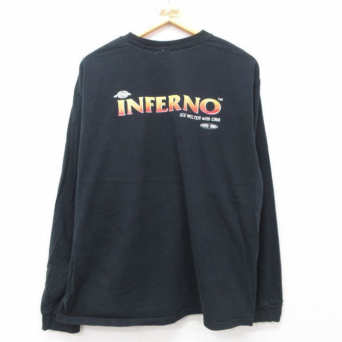 XL★古着 長袖 ビンテージ Tシャツ メンズ 00年代 00s INFERNO LIKARR 大きいサイズ コットン クルーネック 黒 ブラック 25may12 中古