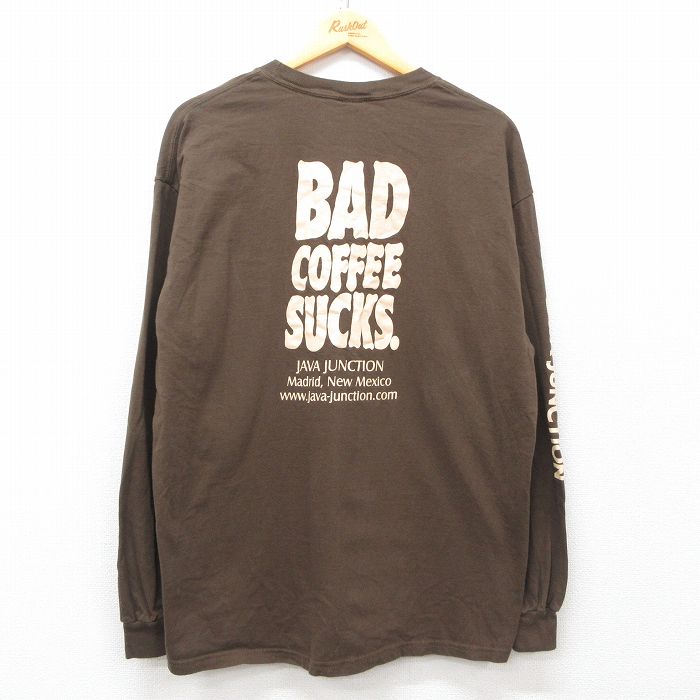 XL★古着 ヘインズ Hanes 長袖 ビンテージ Tシャツ メンズ 00年代 00s BAD COFFEE SUCKS コットン クルーネック 茶 ブラウン 25may12 中古