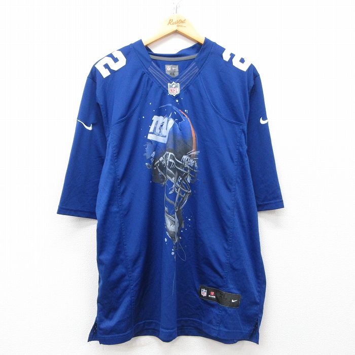 XL★古着 ナイキ NIKE 半袖 ビンテージ フットボール Tシャツ メンズ NFL ニューヨークジャイアンツ デビッドウィルソン 22 大きいサイズ Vネック 青 ブルー ユニフォーム ゲームシャツ アメフト スーパーボウル 25may12 中古