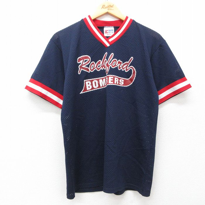 90s 半袖Tシャツ Rockland BOMBERS メッシュ地 ネイビー M | 古着