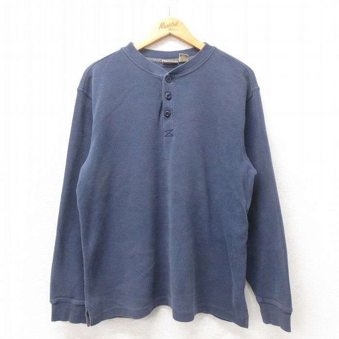 XL★古着 エルエルビーン LLBEAN 長袖 ビンテージ Tシャツ メンズ 00年代 00s 無地 コットン ヘンリーネック 紺 ネイビー 25may17 中古