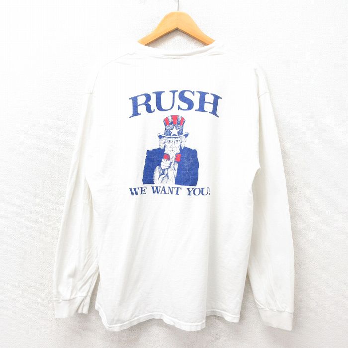 L★古着 長袖 ビンテージ Tシャツ メンズ 90年代 90s アンクルサム コットン クルーネック 白 ホワイト 25may17 中古