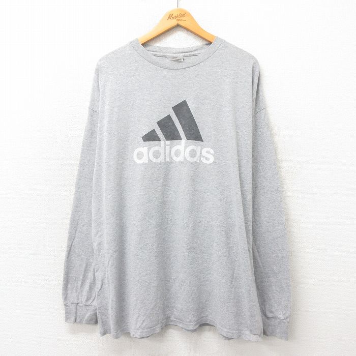 XL★古着 アディダス adidas 長袖 ビンテージ Tシャツ メンズ 00年代 00s ビッグロゴ 大きいサイズ クルーネック グレー 霜降り 25may17 中古