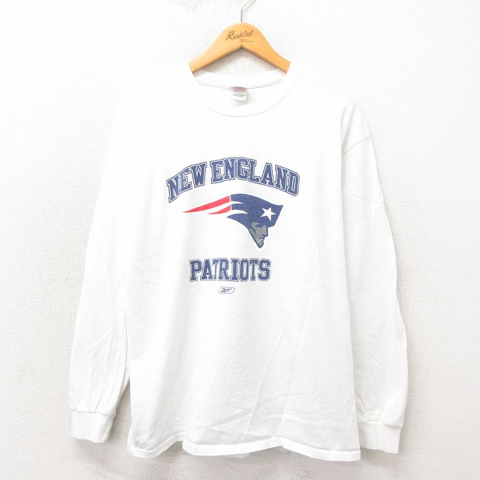 L★古着 長袖 ビンテージ Tシャツ メンズ 00年代 00s リーボック REEBOK NFL ニューイングランドペイトリオッツ コットン クルーネック 白 ホワイト アメフト スーパーボウル 25may17 中古