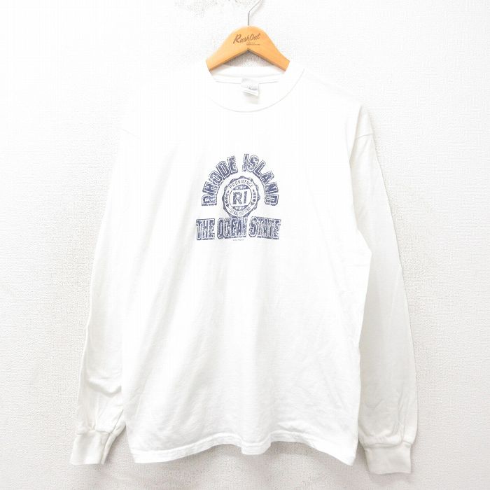 L★古着 長袖 ビンテージ Tシャツ メンズ 00年代 00s RI コットン クルーネック 白 ホワイト 25may17 中古