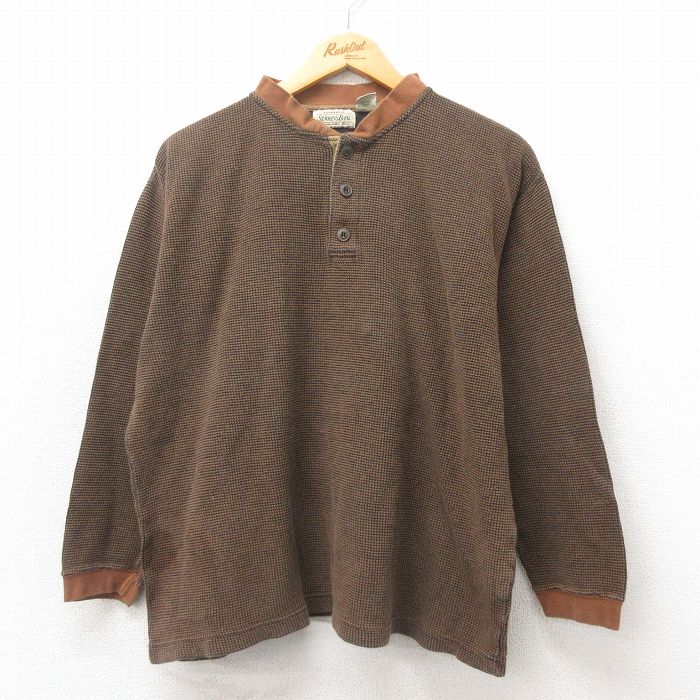 XL★古着 セントジョンズベイ 長袖 ビンテージ Tシャツ メンズ 00年代 00s 無地 コットン ヘンリーネック こげ茶 ブラウン 25may17 中古