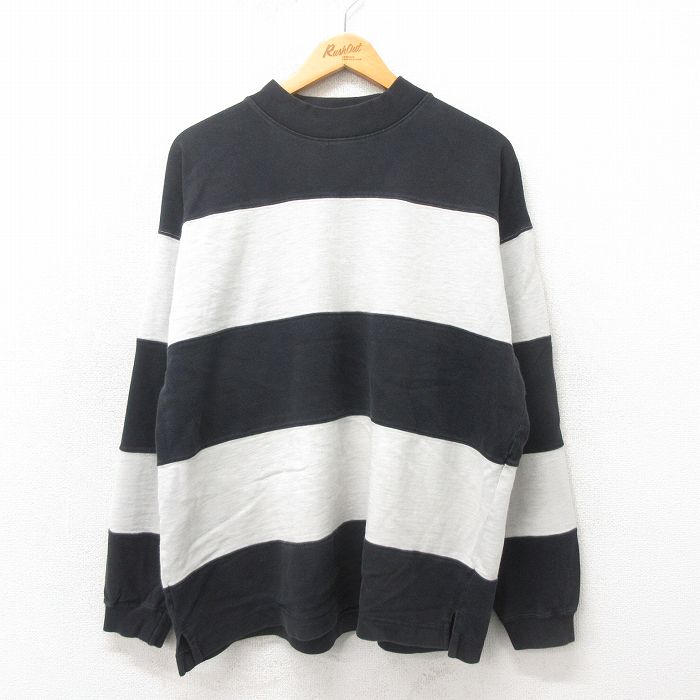 XL★古着 ギャップ GAP 長袖 ビンテージ Tシャツ メンズ 90年代 90s 無地 大きいサイズ コットン クルーネック 黒 ブラック ボーダー 25may17 中古