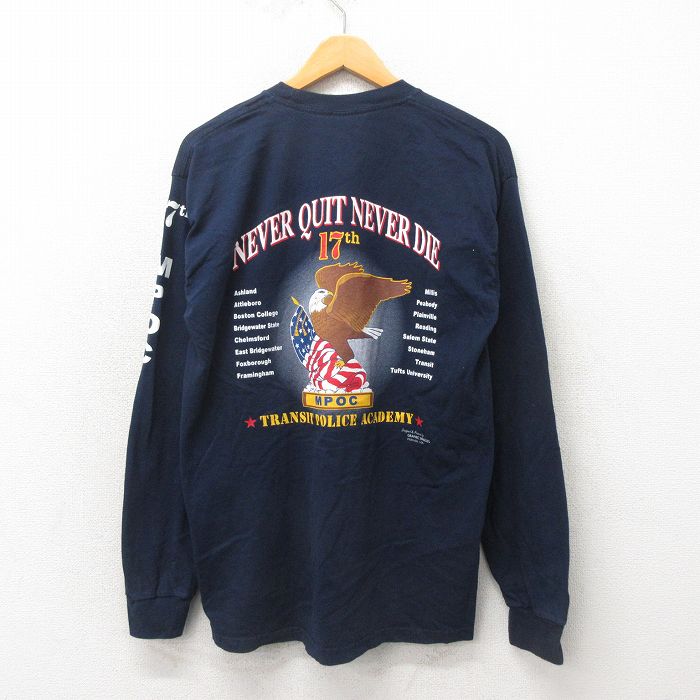 L★古着 長袖 ビンテージ Tシャツ メンズ 00年代 00s 鳥 コットン クルーネック 紺 ネイビー 25may17 中古