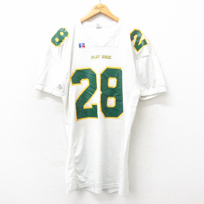 XL★古着 ラッセル 半袖 ビンテージ フットボール Tシャツ メンズ 80年代 80s 28 ロング丈 Vネック USA製 白他 ホワイト ユニフォーム ゲームシャツ 【spe】 25may17 中古