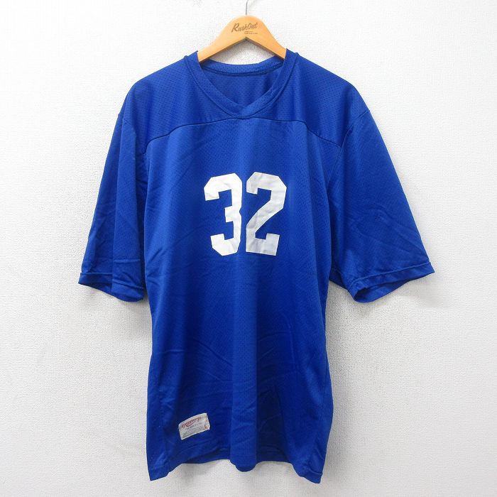 【50%OFF】XL★古着 ローリングス 半袖 ビンテージ フットボール Tシャツ メンズ 80年代 80s 38 メッシュ地 Vネック USA製 青 ブルー 25may17 中古