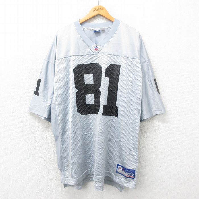 XL★古着 リーボック REEBOK 半袖 ビンテージ フットボール Tシャツ メンズ 00年代 00s オークランドレイダース ティムブラウン 81 大きいサイズ メッシュ地 Vネック グレー アメフト スーパーボウル ユニフォーム ゲームシャツ 25may17 中古