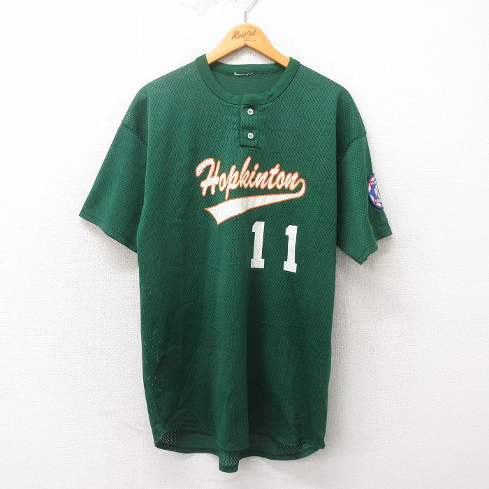L★古着 半袖 ビンテージ Tシャツ メンズ 00年代 00s Hopkinton メッシュ地 ヘンリーネック 緑 グリーン 25may20 中古