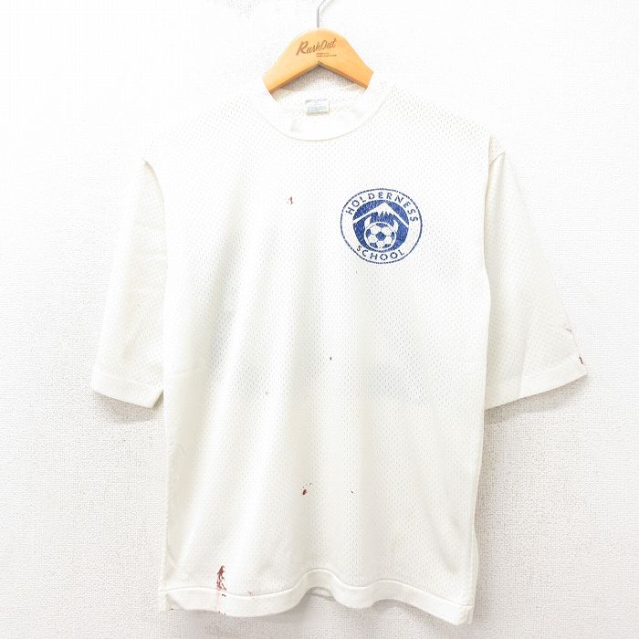S★古着 チャンピオン Champion 半袖 ビンテージ Tシャツ メンズ 70年代 70s スクール メッシュ地 クルーネック USA製 白 ホワイト 25may20 中古