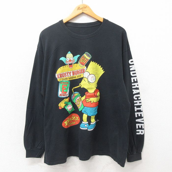 L★古着 長袖 Tシャツ メンズ シンプソンズ 大きいサイズ クルーネック 黒 ブラック 25may20 中古