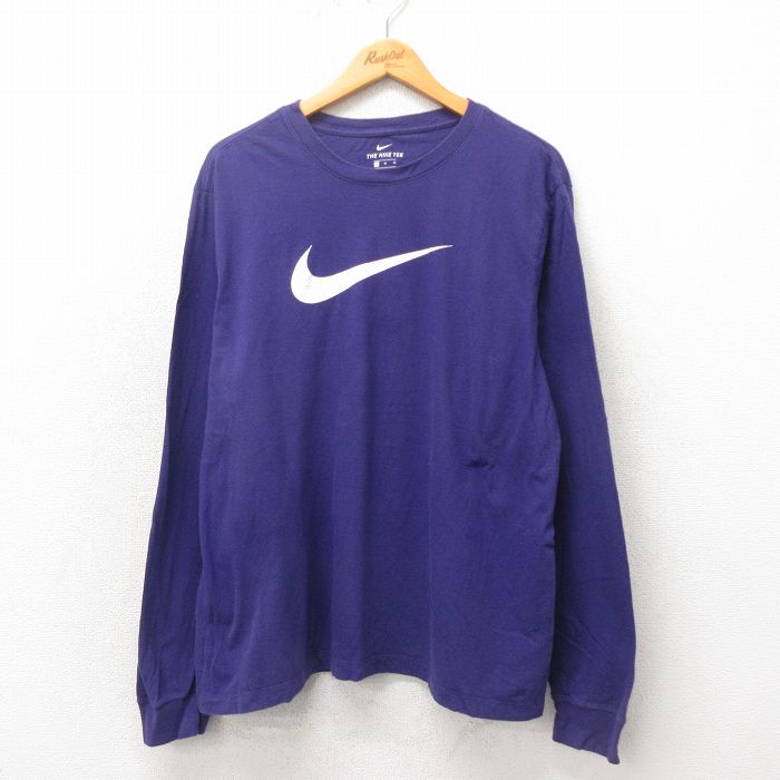 XL★古着 ナイキ NIKE 長袖 Tシャツ メンズ ビッグロゴ 大きいサイズ クルーネック 紫 パープル 25may20 中古