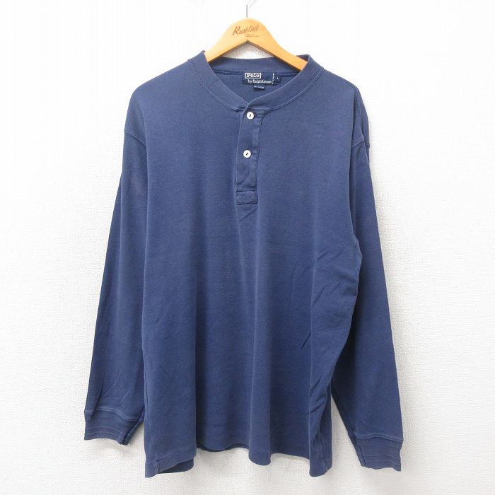 【50%OFF】XL★古着 ラルフローレン Ralph Lauren 長袖 ブランド Tシャツ メンズ 90年代 90s 無地 大きいサイズ コットン ヘンリーネック 紺 ネイビー 25may20 中古