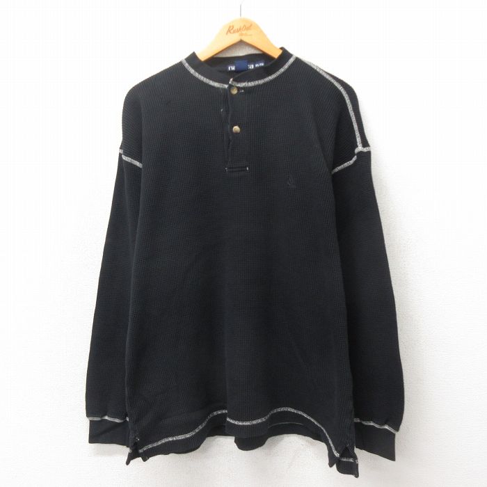 XL★古着 ノーティカ NAUTICA 長袖 ブランド Tシャツ メンズ 90年代 90s ワンポイントロゴ 大きいサイズ コットン ヘンリーネック 黒 ブラック 25may20 中古
